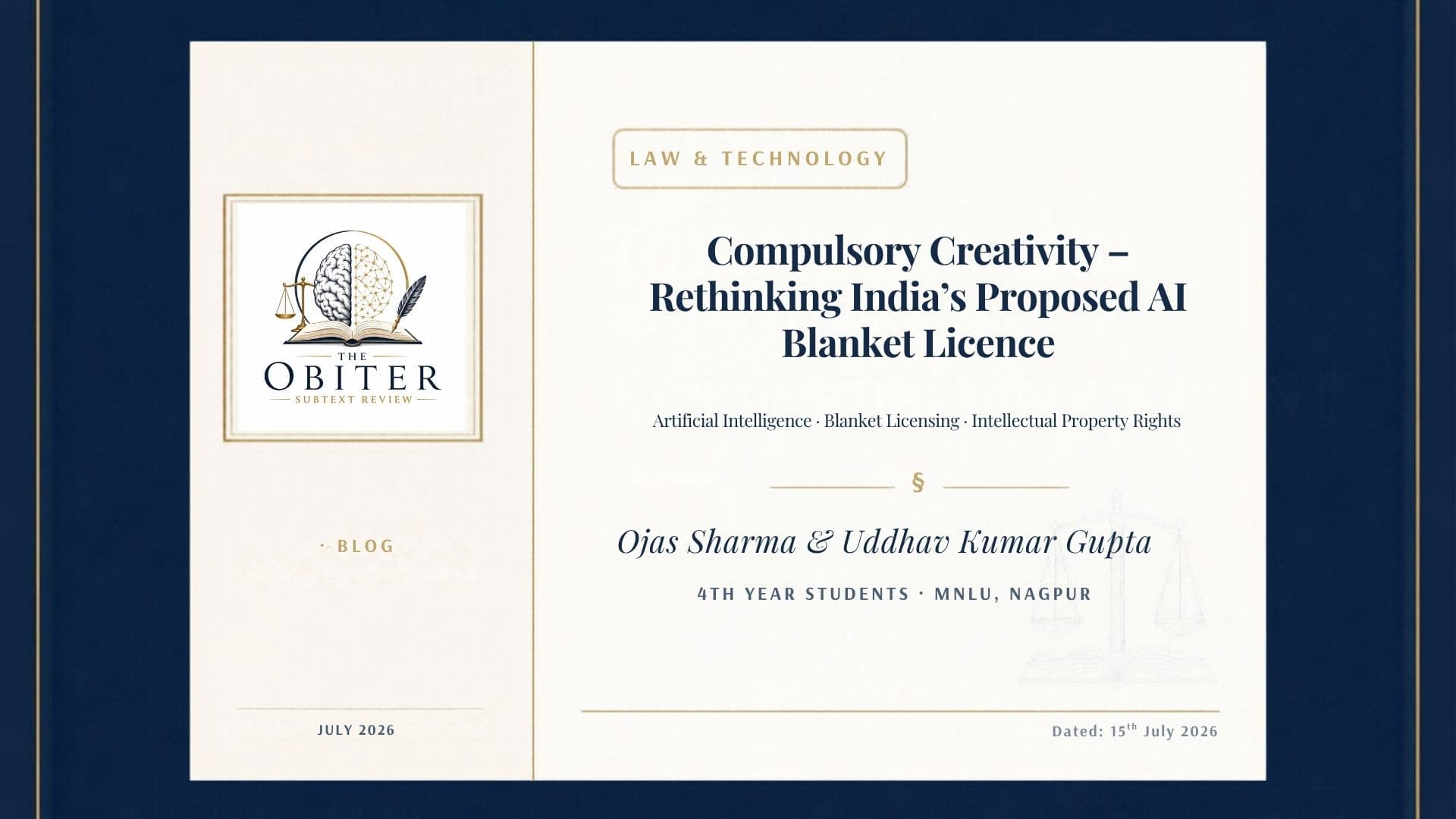 Compulsory Creativity – Rethinking India’s Proposed AI Blanket Licence