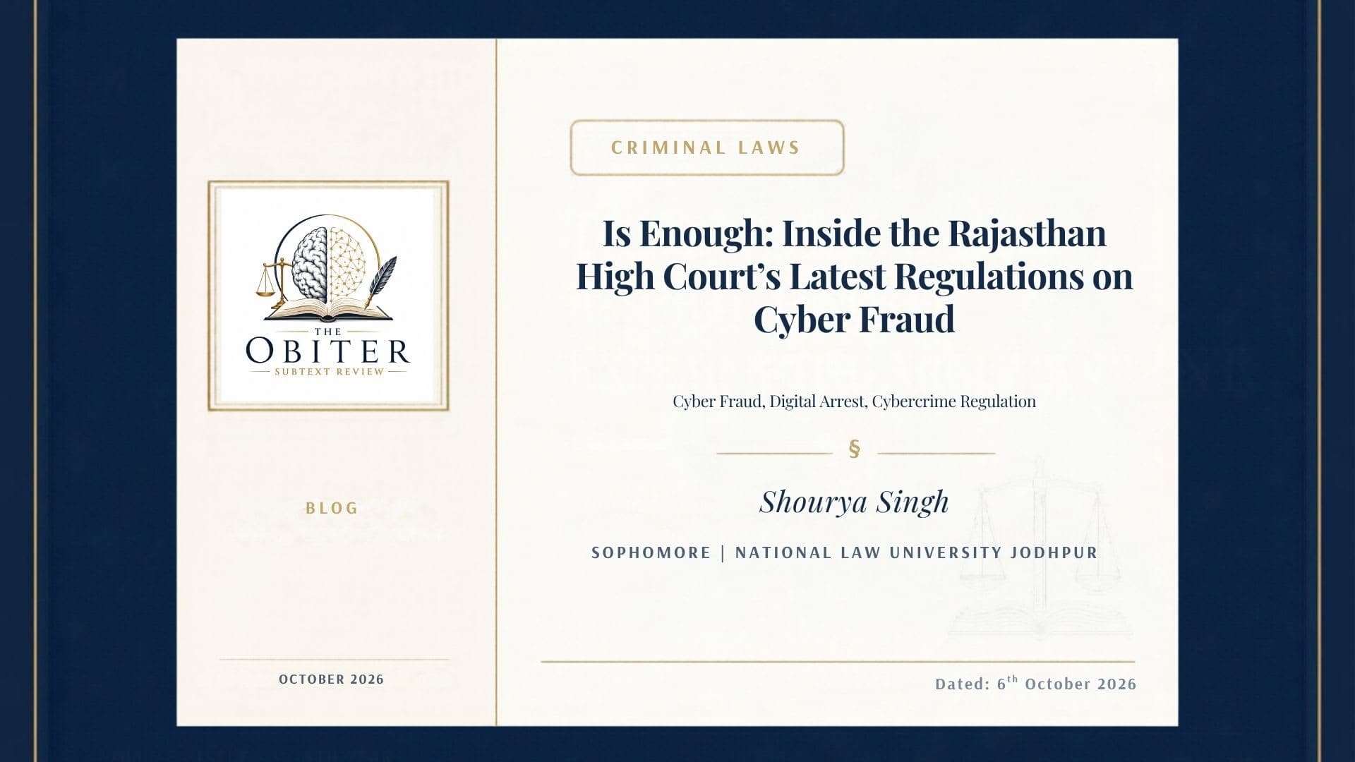 Is Enough: Inside the Rajasthan High Court’s Latest Regulations on Cyber Fraud